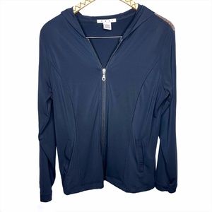 Cabi Navy Athleisure Zip Mesh Hoodie Jacket